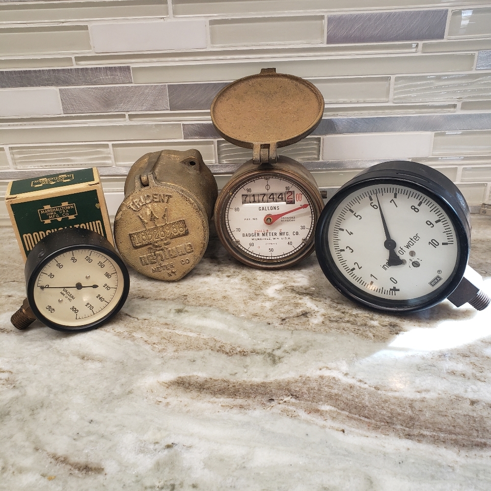 Antique Trident water meter and pressures Gauges